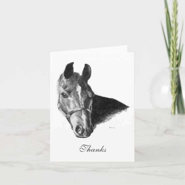Graphite Arabian Horse Head Thank You Note Card (Front)