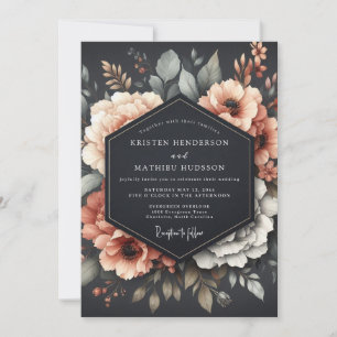 Graphite Coral Somber Flora Wedding Invitation