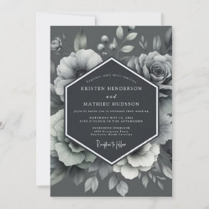 Graphite Etched Flora Wedding Invitation
