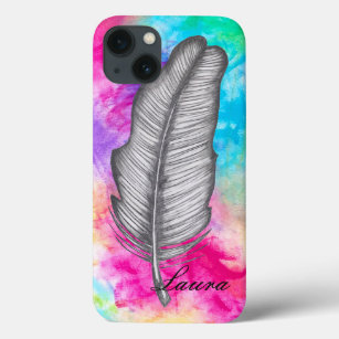 Graphite Feather Sketch Abstract Colorful Boho Fun iPhone 13 Case