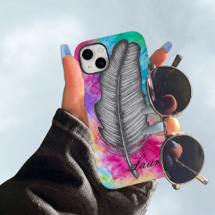 Graphite Feather Sketch Abstract Colorful Boho Fun iPhone 13 Pro Max Case