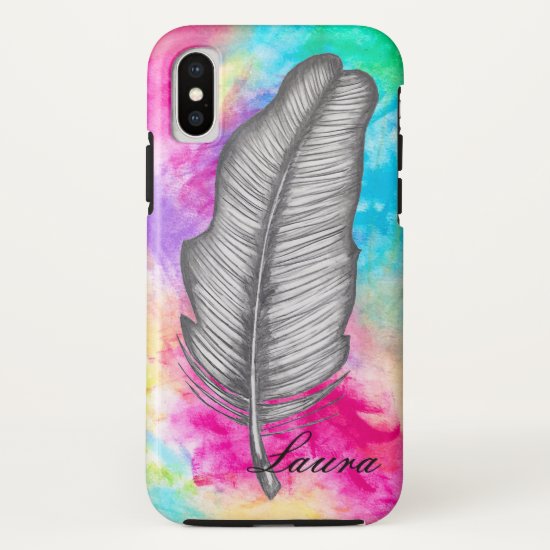 Graphite Feather Sketch Abstract Colorful Boho Fun iPhone XS Case