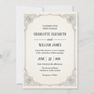 Graphite Filigree Baroque Acanthus Frame Invite