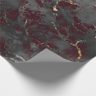 Graphite Gray Marble Floral Grungy Shabby Burgundy Wrapping Paper