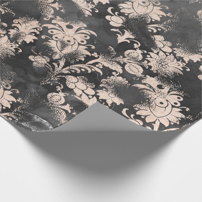 Graphite Gray Skinny Floral Grungy Shabby Chic Wrapping Paper (Corner)