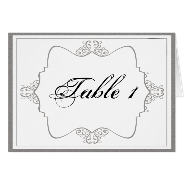 Graphite Grey Filigree Posh Wedding Table Number (Front Horizontal)