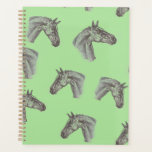 Graphite Horse Head drawing on a Green Background Planner
