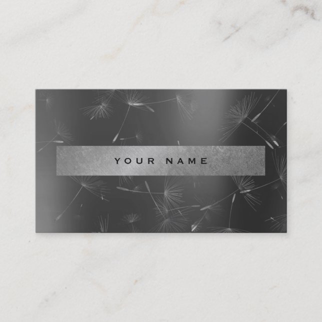 Graphite Metallic Gray Graphite Grungy Dandelions Business Card (Front)