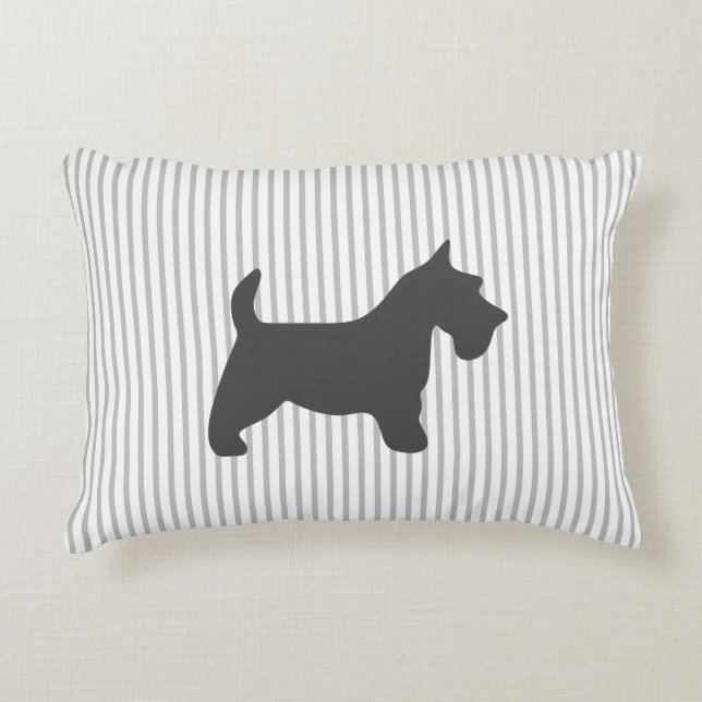 Graphite Terrier on Grey Stripes Accent Pillow (Front)
