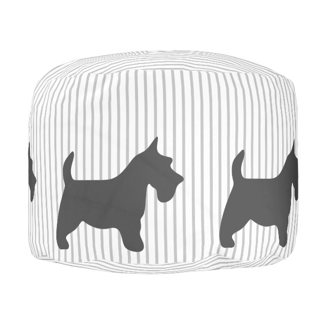 Graphite Terrier on Grey Stripes Pouf (Right)