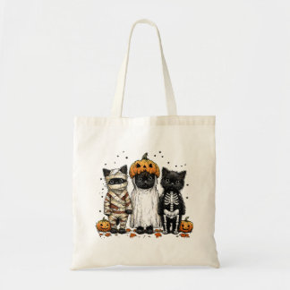 Grapping three Halloween cats Tote Bag