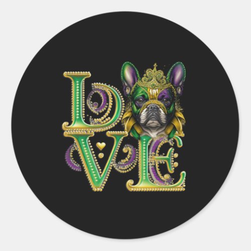 Gras French Bulldog Word Love Masquerade  Classic Round Sticker