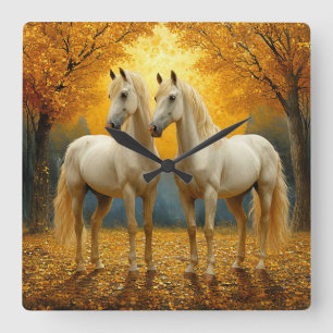 Graseful Horses oil painting Square Wall Clock