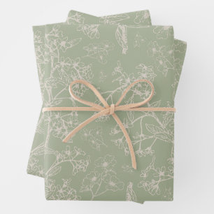 Grasmere Garden Vintage Botanical Pattern in Sage Wrapping Paper Sheets