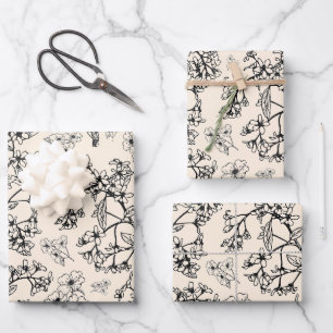 Grasmere Garden Vintage Modern Botanical Pattern Wrapping Paper Sheets
