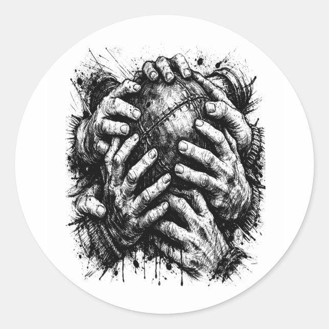 Grasping Hands Dark Art Ink Illustration – Gothic  Classic Round Sticker (Front)