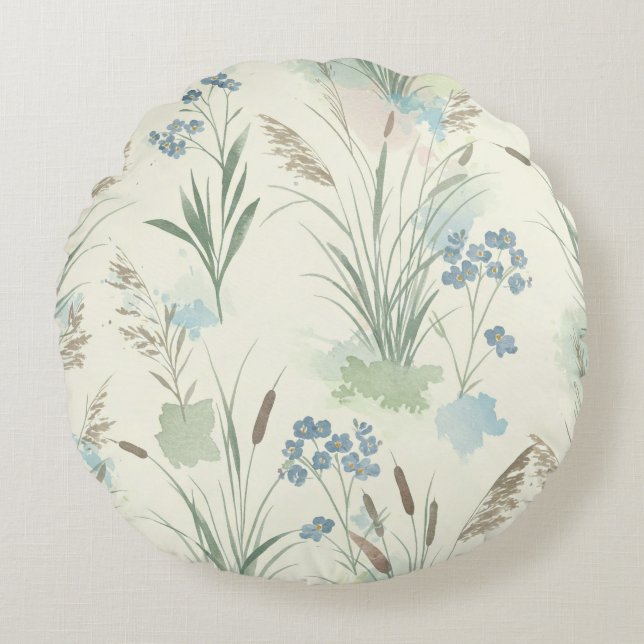  Grass and Forget-Me-Nots, by Natasha Us   Round Pillow (Front)