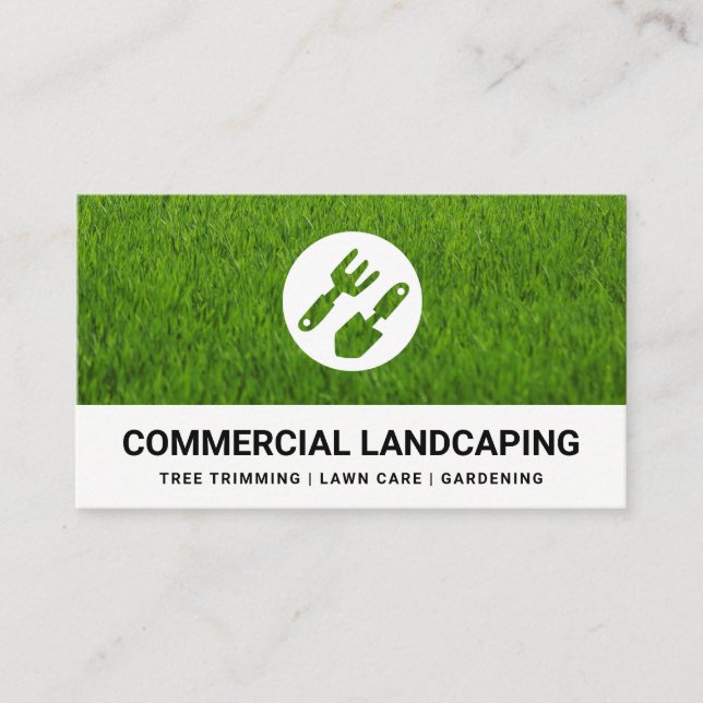 Grass Background | Gardening Tools  Business Card (Front)