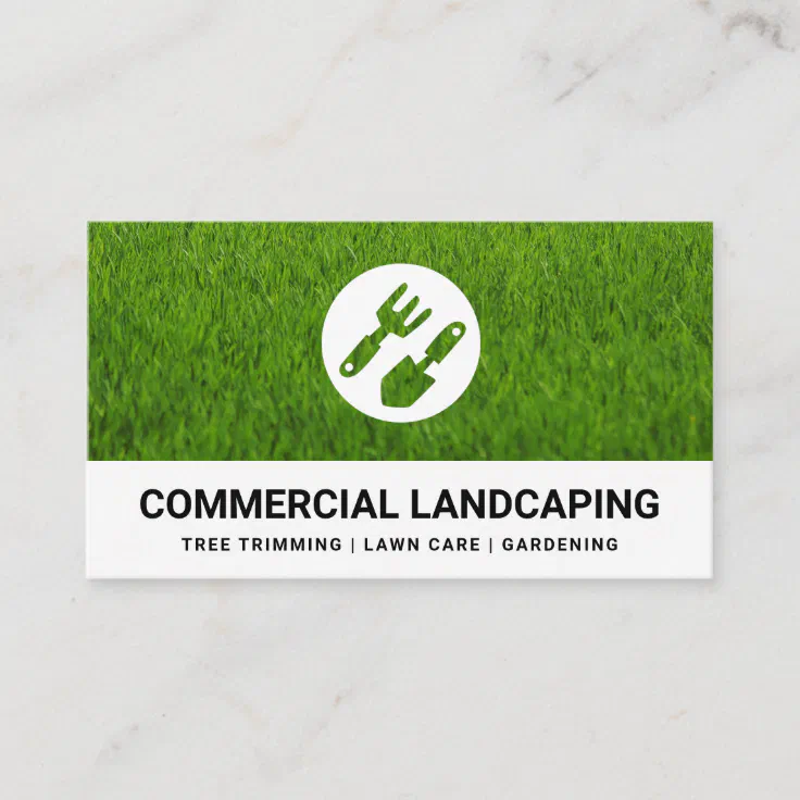 Grass Background Gardening Tools Business Card Zazzle