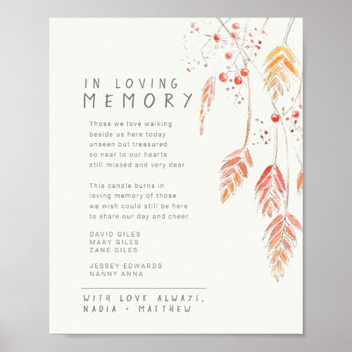 Grass berries fall wedding memorial rememberance poster