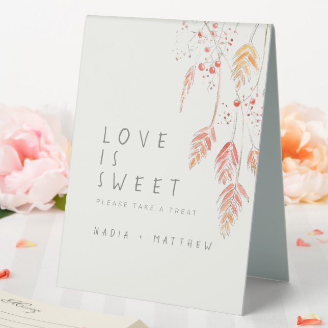 Grass berries watercolor sketch fall wedding sweet table tent (In SItu (Wedding))