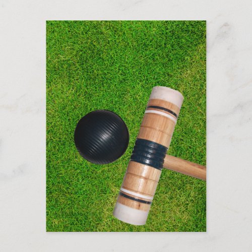Grass Black Croquet Mallet and Ball Postcard