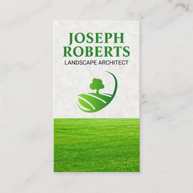 Grass Field | Nature Tree Logo Business Card (Front)