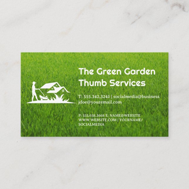 Grass | Gardener Cutting Lawn Business Card (Front)