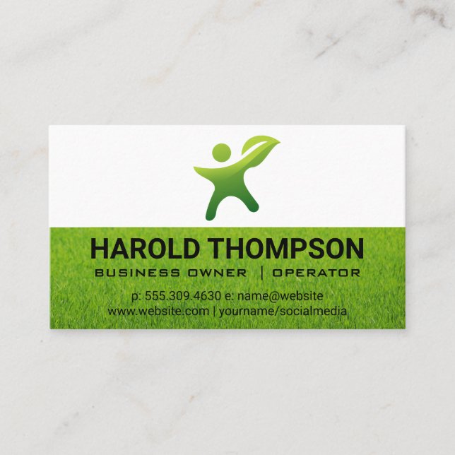 Grass | Gardening Tools | Green Thumb Logo Business Card (Front)