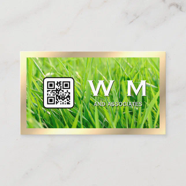 Grass | Gold Border | QR Code Business Card | Zazzle