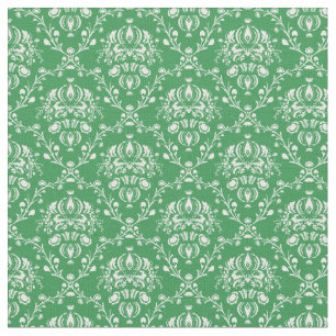 Grass Green and White Damask Fabric