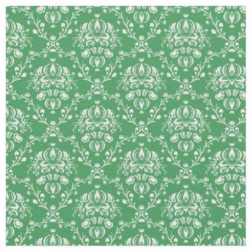 Grass Green and White Damask Fabric