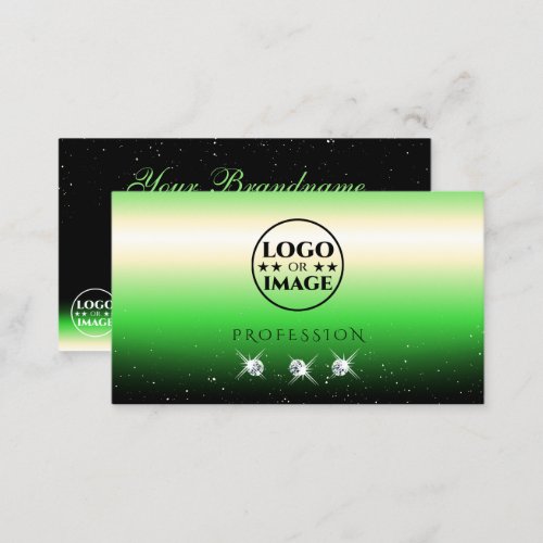 Grass Green Black Gradient Sparkle Jewels Add Logo Business Card