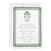 Grass Green Botanical Block Print Wedding