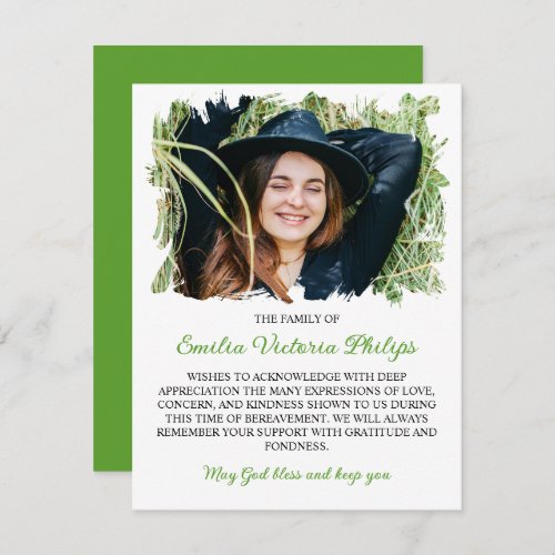 Grass Green Brushed Borders Photo Bereavement Thank You Card