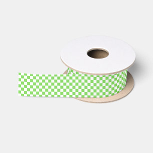 Grass green checkered satin ribbon