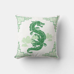 Grass Green Chinoiserie Dragon and Clouds Throw Pillow