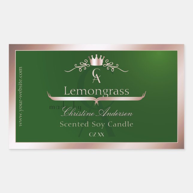 Grass Green Product Label Rose Gold Frame Monogram (Front)