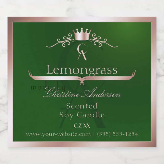 Grass Green Product Label Rose Gold Frame Monogram (Single Label)