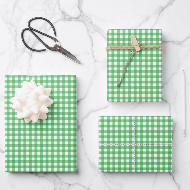 Grass Green Simple Plaid Wrapping Paper Sheets (Front)