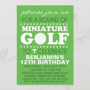 Grass Green Tee Time Miniature Golf Birthday Party Invitation