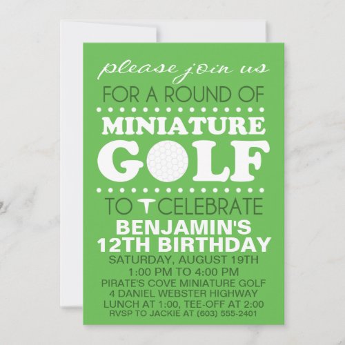 Grass Green Tee Time Miniature Golf Birthday Party Invitation