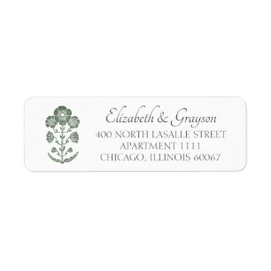 Grass Green & White Botanical Block Print Wedding Label