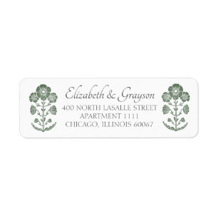 Grass Green & White Botanical Block Print Wedding Label