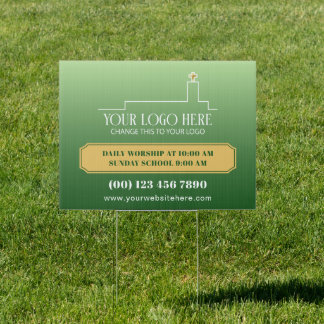 Grass Green Yellow Worship Times Church With Logo Sign