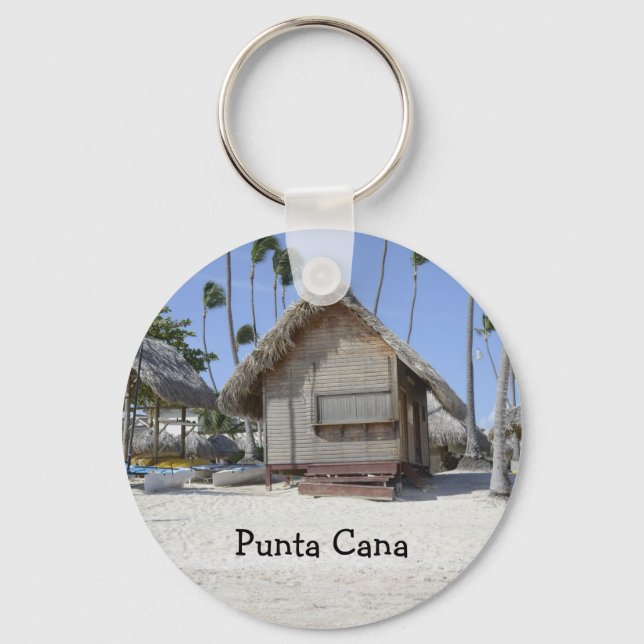 grass hut on a tropical beach keychain (Front)