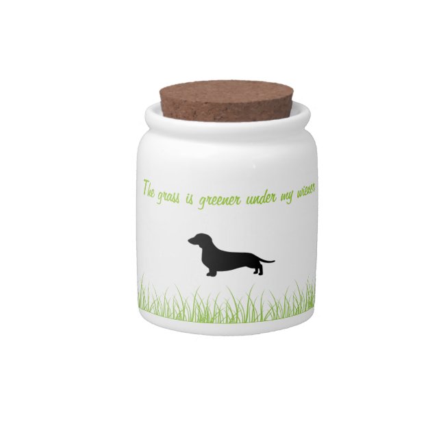 Grass is greener under my wiener treat jar (Front)