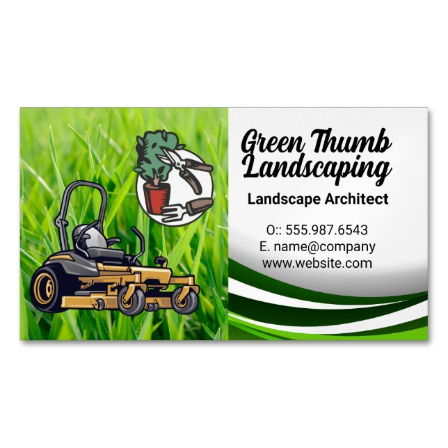Grass | Lawn Mower | Landscaping Tools Business Card Magnet (Front)