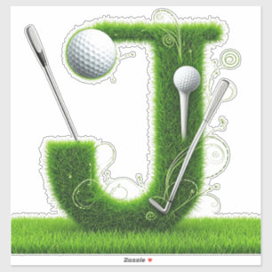 Grass Letter Golf Theme With Balls And Clubs Sticker