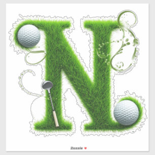 Grass Letter Golf Theme With Balls And Clubs Sticker
